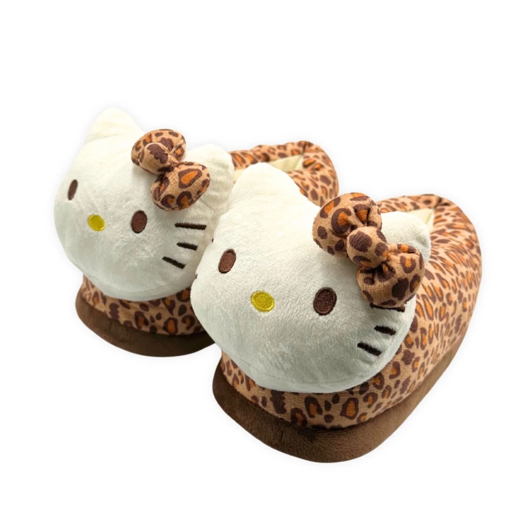 Hello Kitty Women's Leopard 3D Plush Head Slippers Size M 7/8